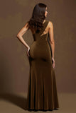 Dark Green One Shoulder Mermaid Holiday Party Dress With Slit