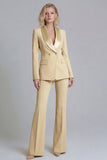 2 Piece Fresh Emerald Shawl Lapel Double Breasted Women's Work Suits