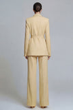 Fuchsia Notched Lapel 2-piece One Button Women's Work Suits with Belt