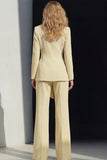 2 Piece Cream Yellow Peak Lapel Women's Work Suits with Sash