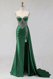 Mint Green Sweetheart Mermaid Beaded Long Plus Size Prom Dress with Slit