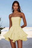 Strapless Sky Blue A Line Mini Graduation Dress with Ruffles