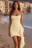Tulle Ivory Sweetheart Ruched Mini Graduation Dress with Ruffles