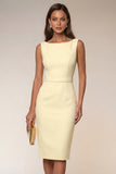 Ivory Bodycon Bateau Neck Midi Work Dress with Sleeveless