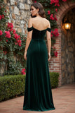 Black Off the Shoulder Corset Mermaid Velvet Long Holiday Dress with Slit