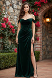 Black Off the Shoulder Corset Mermaid Velvet Long Holiday Dress with Slit