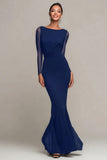 Black Mermaid Boat Neck Maxi Formal Dress