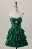 Orange Strapless Tiered A Line Cut Out Homecoming Dress with Beading