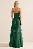 Candy Pink Spaghetti Straps A Line Ruffled Long Bridesmaid Dress