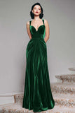 Black A-Line Velvet Long Formal Dress