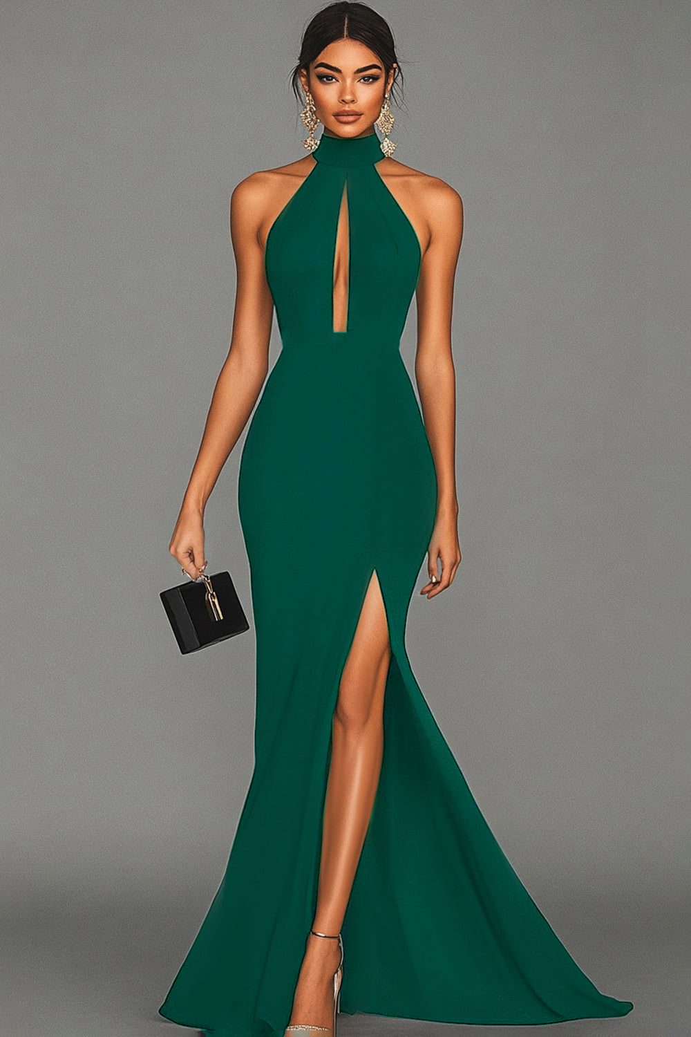 Zapaka Women Black Formal Dress With Slit Mermaid Halter Neck With Hook Satin Formal Wear Dress ZAPAKA Zapaka Women Black Formal Dress With Slit Mermaid Halter Neck With Hook Satin Formal Wear Dress ZAPAKA
