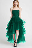 Organza A Line Navy Strapless Ruffled Formal Dress