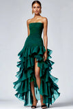 Black Strapless Tulle Tiered Formal Dress with Ruffles