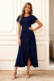Glitter Black A Line Ruffle Holiday Party Dress with Sleeves