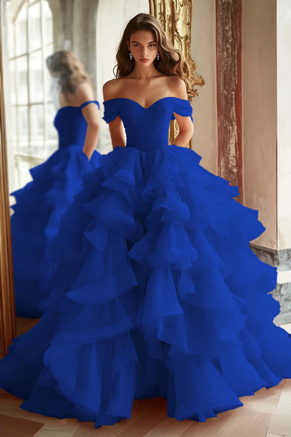 Zapaka Women Black Princess Prom Dress Off The Shoulder Tiered Ruffle Long Party Dress ZAPAKA Zapaka Women Black Princess Prom Dress Off The Shoulder Tiered Ruffle Long Party Dress ZAPAKA