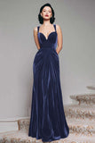 Black A-Line Velvet Long Formal Dress