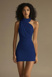 White Halter Ruched Short Graduation Dress