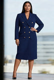 Black Bodycon Peak Lapel Double Breasted Midi Plus Size Work Dress