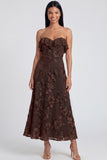 Strapless Light Blue Floral Embroidery A Line Maxi Dress with Ruffles