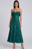 Strapless Light Blue Floral Embroidery A Line Maxi Dress with Ruffles