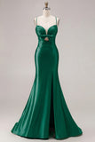 Fuchsia Mermaid Cut Out Satin Pleated Bowed Long Prom Dress with Slit
