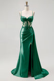 Corset Champagne Mermaid Beaded Long Prom Dress