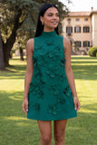 Yellow Round Neck Bodycon Homecoming Dress with 3D Flowers