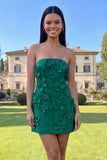 Strapless Hot Pink Bodycon Homecoming Dress with 3D Flowers