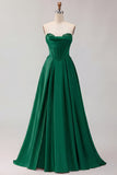 Golden Strapless Satin A-Line Corset Long Prom Dress