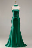 Champagne Two Piece Strapless Mermaid Beaded Convertible Long Prom Dress with a Neck Scarf
