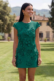 Yellow Round Neck Bodycon Homecoming Dress with 3D Flowers