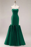 Fuchsia Strapless Satin Mermaid Long Prom Dress with 3D Flowers