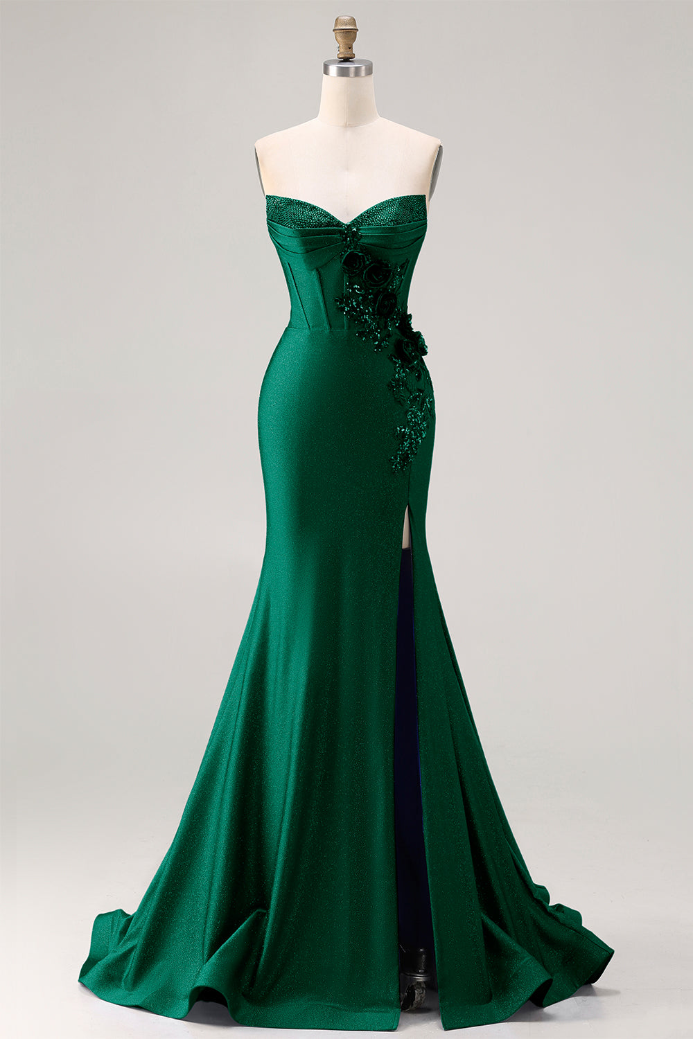 dark green royal dress Royal Blue Sweetheart Satin Mermaid Long Prom Dresses with Beading, Dark Green / 2 main image 1