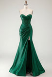 Sweetheart Burgundy Mermaid Beaded Corset Plus Size Long Prom Dress with Slit