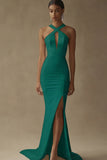 Mermaid White Keyhole Satin Wedding Dress with Slit