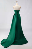 Royal Blue Strapless Mermaid Beaded Long Satin Prom Dress with Slit