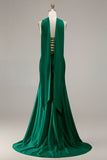 Champagne Two Piece Strapless Mermaid Beaded Convertible Long Prom Dress with a Neck Scarf