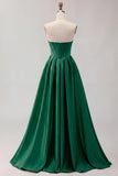 Golden Strapless Satin A-Line Corset Long Prom Dress