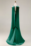 Strapless Corset Mermaid Light Green Satin Side Slit Maxi Dress with a Neck Scarf