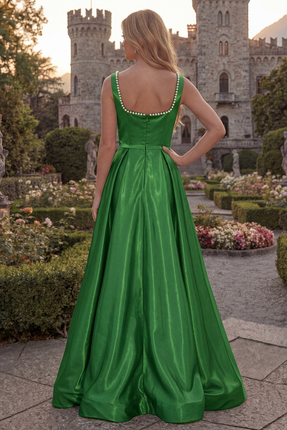 ZAPAKA Women Burgundy Prom Dress with Slit A Line Square Neck Satin Long Party Dress with Pearls, Green / US24W ZAPAKA Women Burgundy Prom Dress with Slit A Line Square Neck Satin Long Party Dress with Pearls, Green / US24W