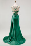 Corset Champagne Mermaid Beaded Long Prom Dress