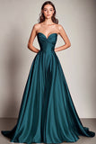 Navy Sweetheart A Line Satin Long Prom Dress