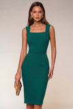 Navy Square Neck Bodycon Midi Work Dress