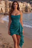 Tulle Ivory Sweetheart Ruched Mini Graduation Dress with Ruffles