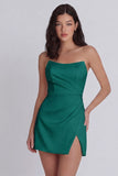 Strapless Bodycon Ruched White Mini Dress with Slit