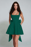Ivory A Line Square Neck Backless Short Homecoming Dress with Back Giant Bow