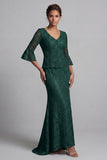 Champagne Mermaid 2 Piece Lace Floral Long Mother of the Bride Dress