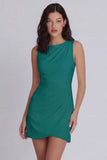 Ivory Bodycon Round Neck Ruched Mini Dress