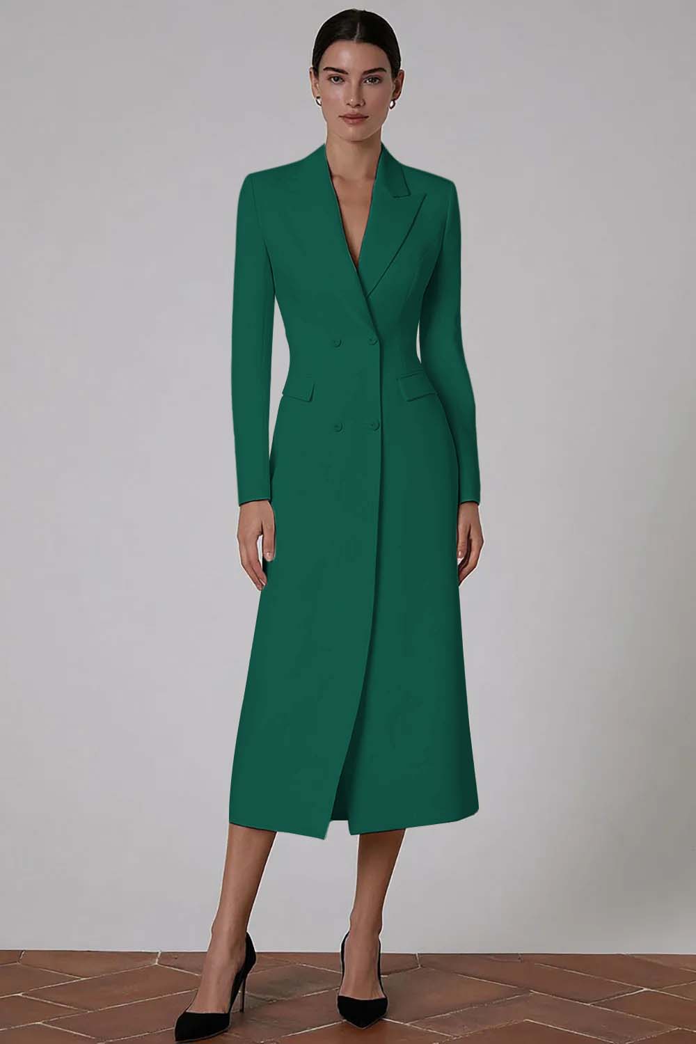 Zapaka Women Ivory Blazer Dress Peak Lapel Double-breasted Business Outfit, Dark Green / S Zapaka Women Ivory Blazer Dress Peak Lapel Double-breasted Business Outfit, Dark Green / S