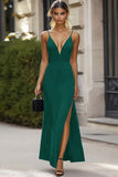 Black Spaghetti Straps Long Formal Dress with Slit